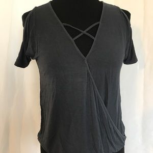 American Eagle Gray Cross Front Strap T-Shirt XXS